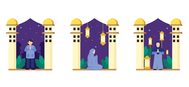 Ramadan Flat Bundle Design Illustration