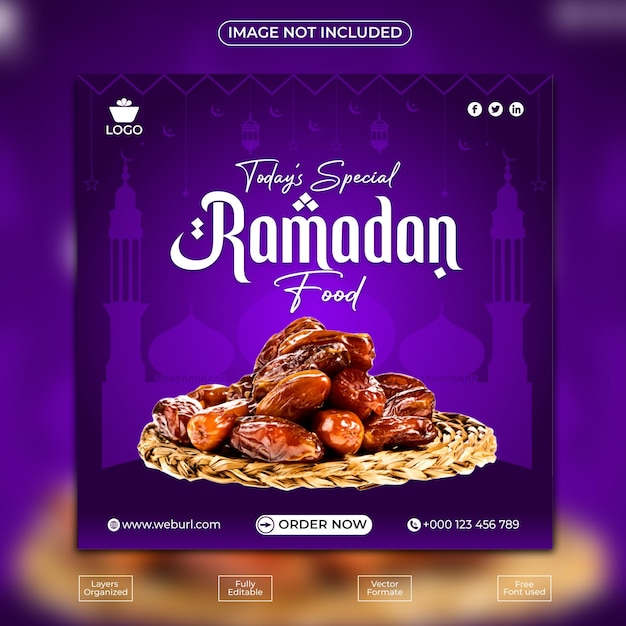 Ramadan food menu template for social media post