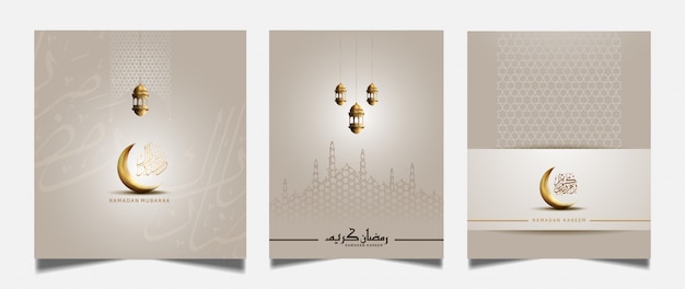 Ramadan greeting card with golden crescent moon and lantern 