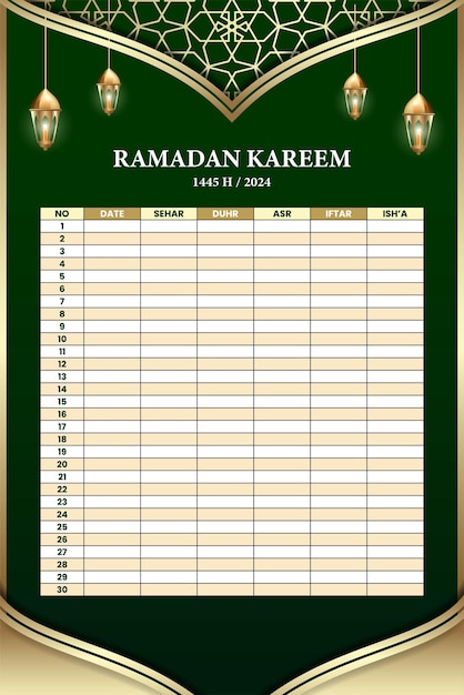 Ramadan holy month calendar schedule Posters or banners for prayer fasting and breaking the fast