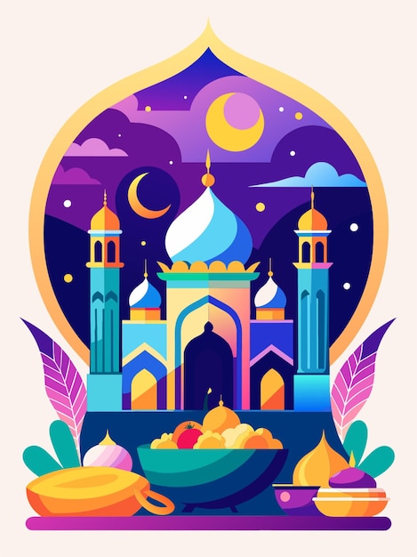 ramadan iftar social media post design pastel color vector illustration