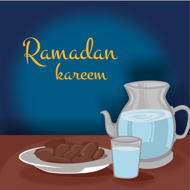 Ramadan iftar with hand drawn dates and islamic food