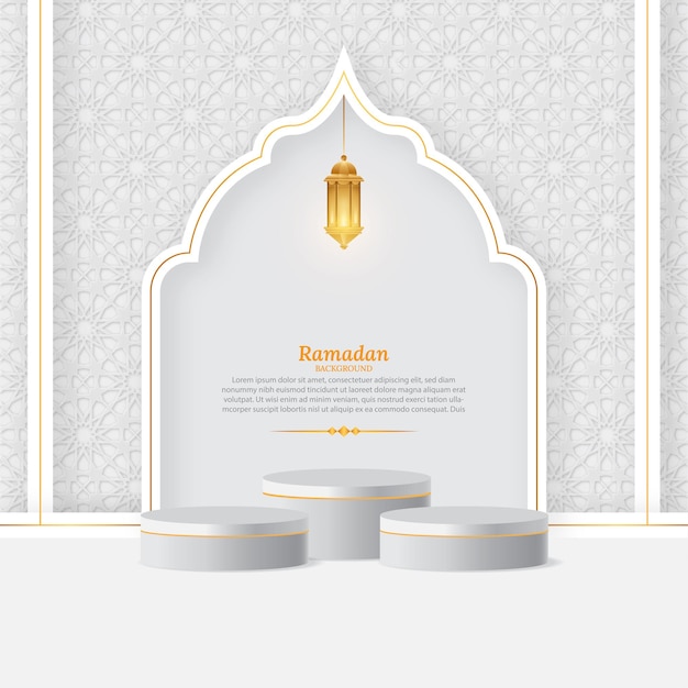 Ramadan kareem 3D podium fit islamic greeting 3D ornament frame on white background