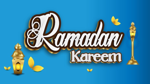 Ramadan kareem 3d text effect editable text with crescent moon decoration