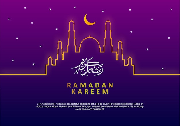 Ramadan kareem background banner poster with one line mosque moon and arabic calligraphy