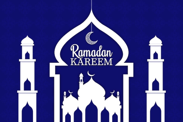 Ramadan kareem background template design with simple white elements mosque