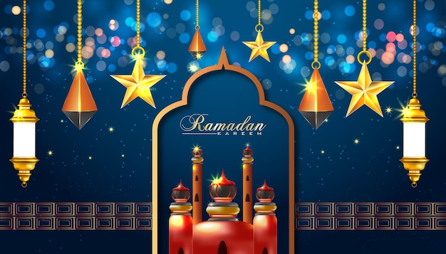 Ramadan Kareem background Wallpaper Islamic Realistic element Muslim Background Premium Vector