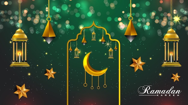 Ramadan Kareem background Wallpaper Islamic Realistic element Muslim Background Premium Vector