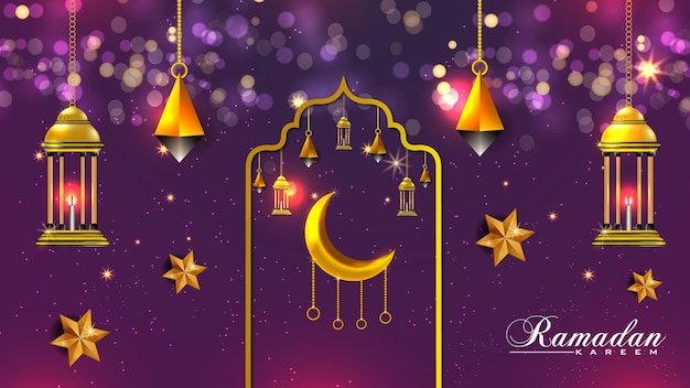 Ramadan Kareem background Wallpaper Islamic Realistic element Muslim Background Premium Vector