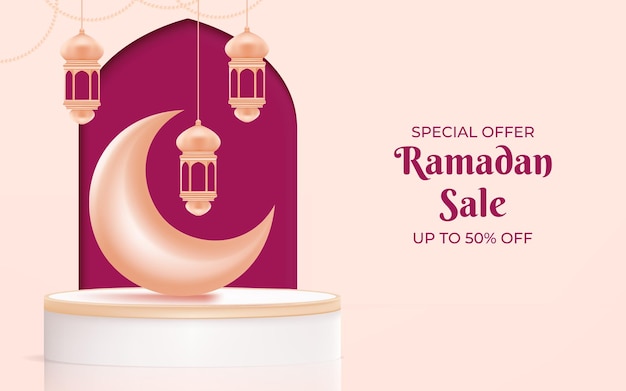 Ramadan kareem background with crescent moon ramadan sale banner promotion