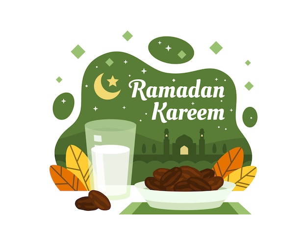 Ramadan Kareem Background With Dates and Milk Illustration