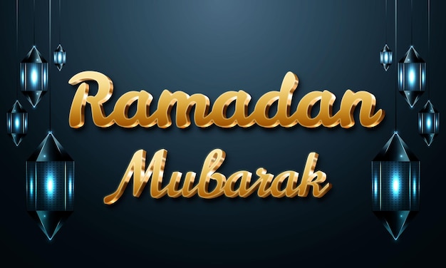 Ramadan kareem background with Editable 3D Golden Text Effect and lamp