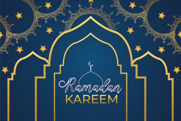 Ramadan Kareem background with golden lamp and moon