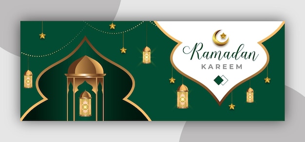 Ramadan Kareem background with golden lamp and moon