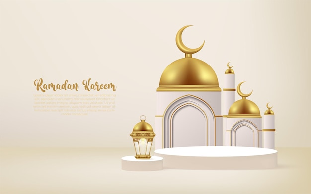 ramadan kareem background with golden lamp and podium