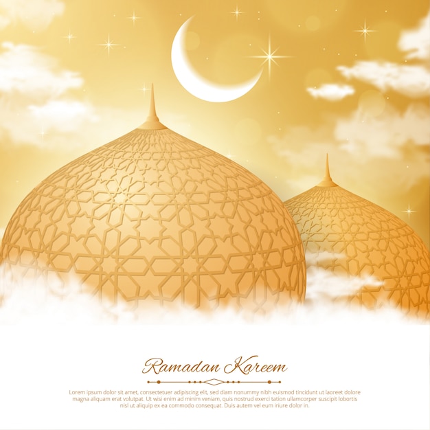 Ramadan kareem background with mosque, moon and star