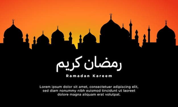 Ramadan Kareem Background with Silhouette of A Mosque Vector Illustration