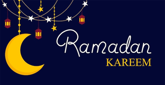 Ramadan Kareem Banner For Muslim Celebration Religious Flat Style Vector Illustration With Crescent