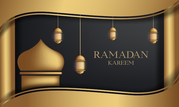 Ramadan kareem banner simple gold motif