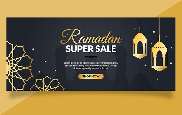 Ramadan Kareem Banner with Podium Black Background