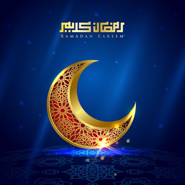 Ramadan Kareem blue background design with the crescent moon