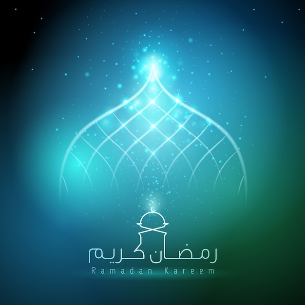 ramadan kareem blue glow light mosque dome islamic crescent and star