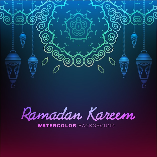 Ramadan Kareem Calligraphy on Dark Color Abstract Background