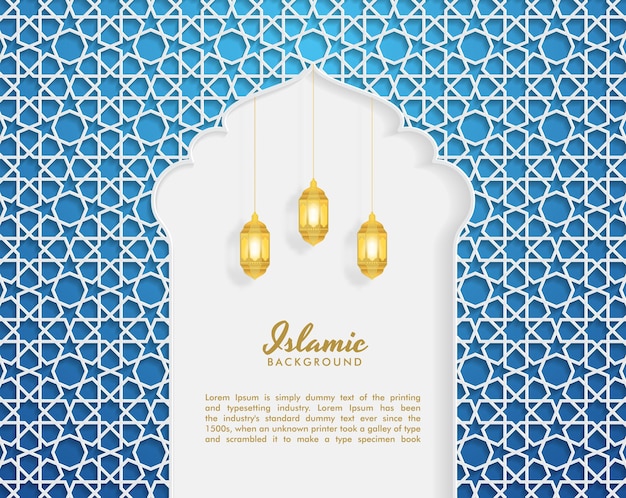 Ramadan Kareem design template with Arabic Islamic Calligraphy Modern luxury Islamic background with gold ornamental detail of mosaic for Holy Month of Muslim Community Greeting Card Eid Mubarak