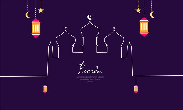 ramadan kareem eid-al fitr poster template with ornament lettern and mosque vector background design