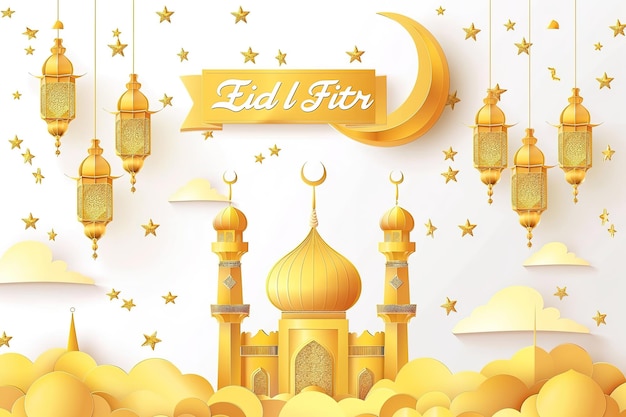 Ramadan kareem or eid mubarak vector illustration on creative background and golden moon