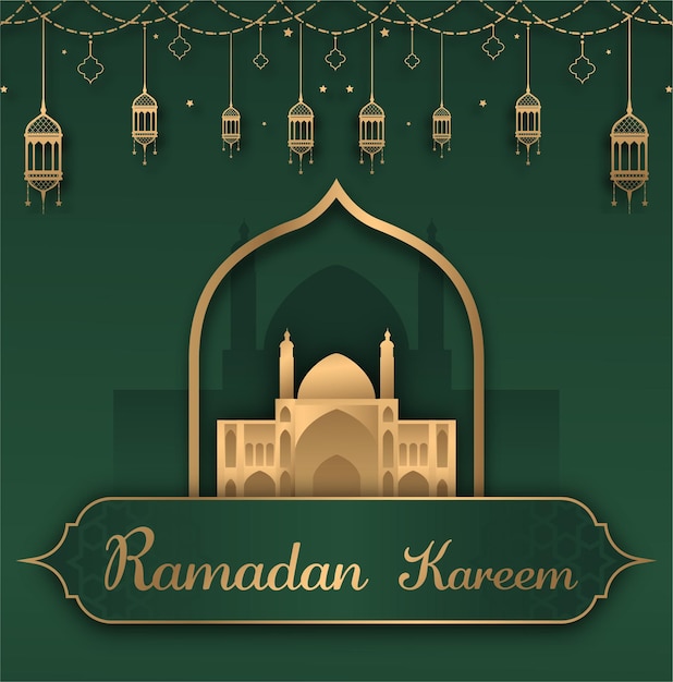 Ramadan Kareem Flat Design with Hanging Lanterns