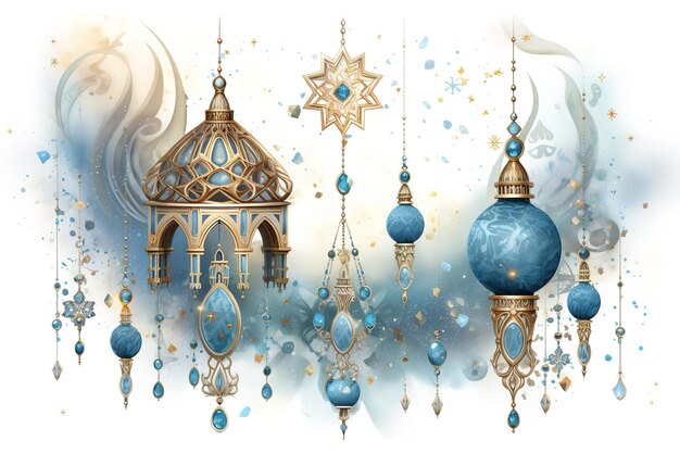 Ramadan Kareem greeting background Islamic with gold patterned and crystals on paper color backgroun