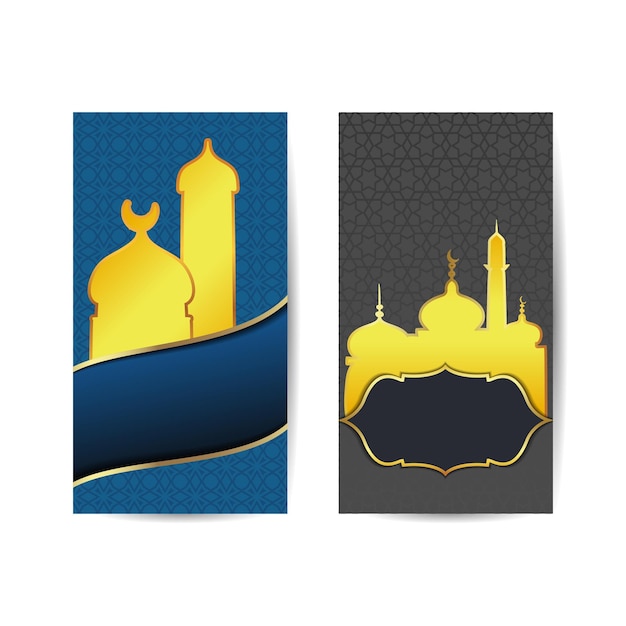 Ramadan Kareem greeting banners design of vector mosque and lantern celebration islamic