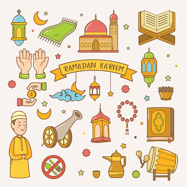 Ramadan kareem greeting card hand drawn vector