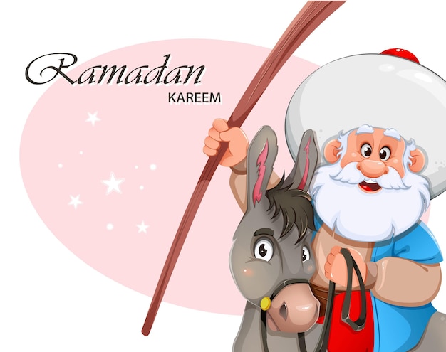 Ramadan Kareem greeting card Happy Ramadan Eid alAdha Mubarak Funny cartoon Nasreddin Hodja