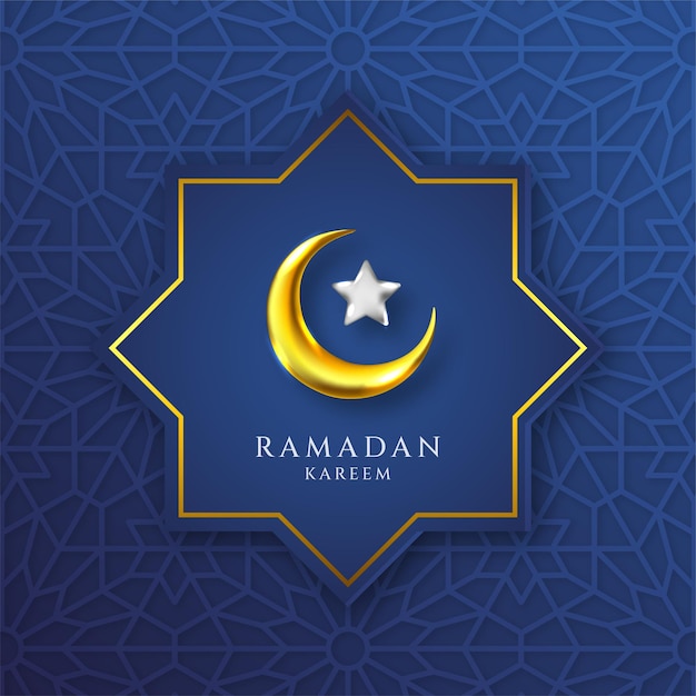 Ramadan kareem greeting card islamic pattern with beautiful crescent moon and star