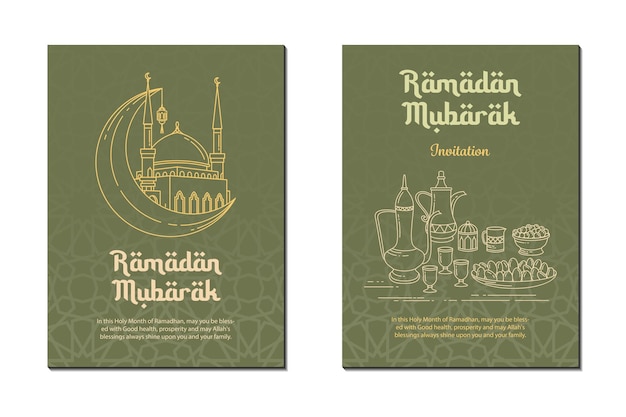 Ramadan Kareem greeting card set. vector illustration