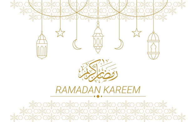 Ramadan Kareem Greeting Card Vector Line Illustration