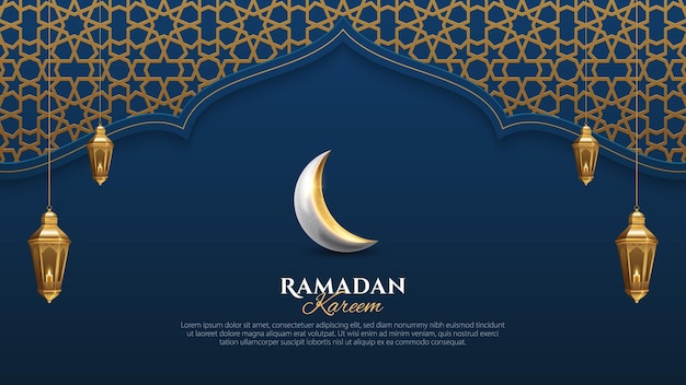 Ramadan kareem greeting card with a crescent moon and text.