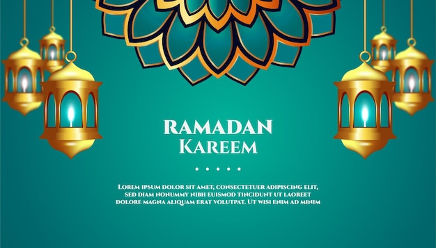 ramadan kareem greeting card with lamps