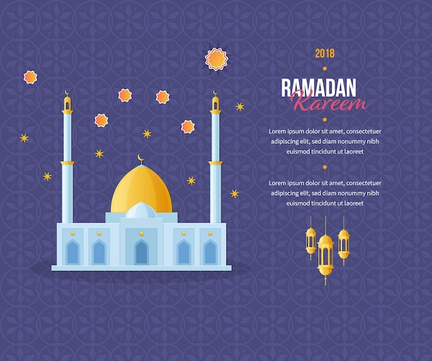 Ramadan Kareem greeting card with picture of traditional mosque