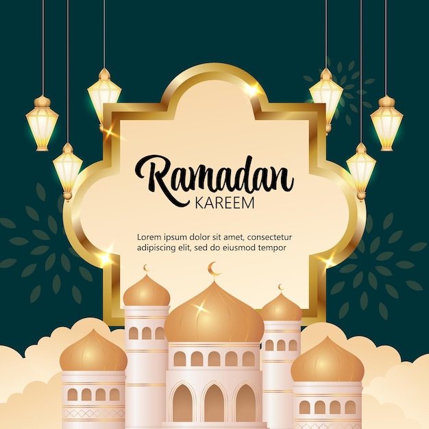 Ramadan Kareem greeting card with text label template decorated with lantern