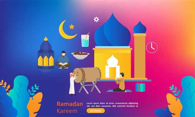 Ramadan kareem greeting flat design for web landing page