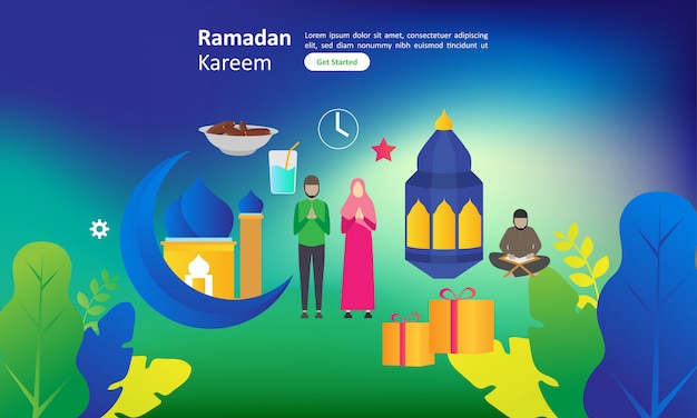 Ramadan kareem greeting flat design for web landing page