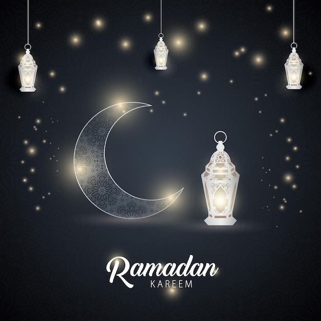 Ramadan kareem greeting islamic celebration dark gray and silver color background