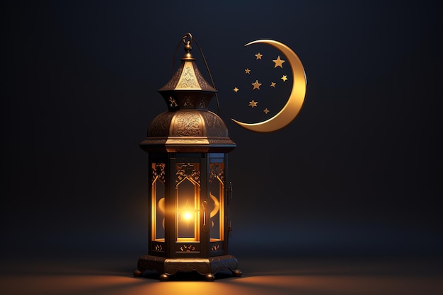 Ramadan Kareem greeting photo of beautiful Arabic lantern and mosque in the background representing