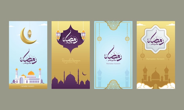 Ramadan kareem greeting social media stories template vector illustration