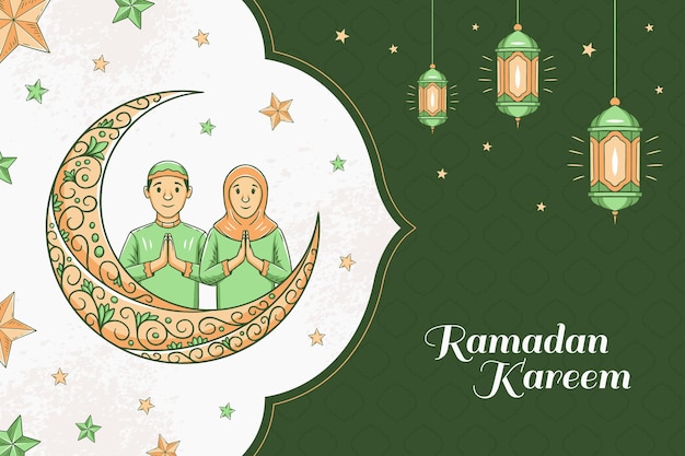 Ramadan kareem hand drawn islamic illustration banner background vector