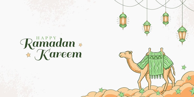 Ramadan kareem hand drawn islamic illustration banner background vector