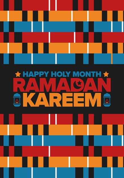 Vector ramadan kareem happy holy month crescent moon star and lantern arabian holiday vector poster